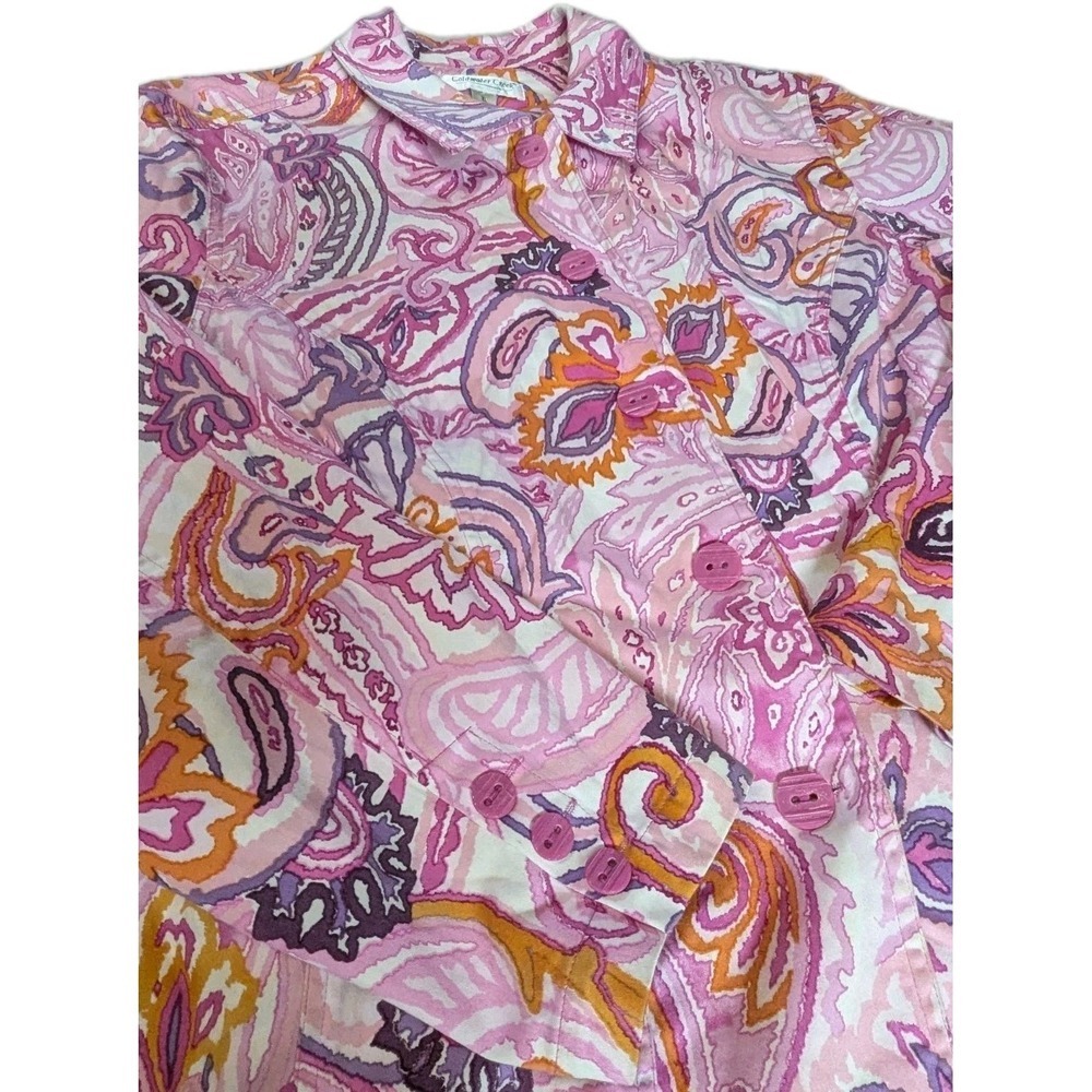 Coldwater Creek Pink Paisley Button Front Jacket Shirt XL Cotton Stretch - Picture 12 of 16